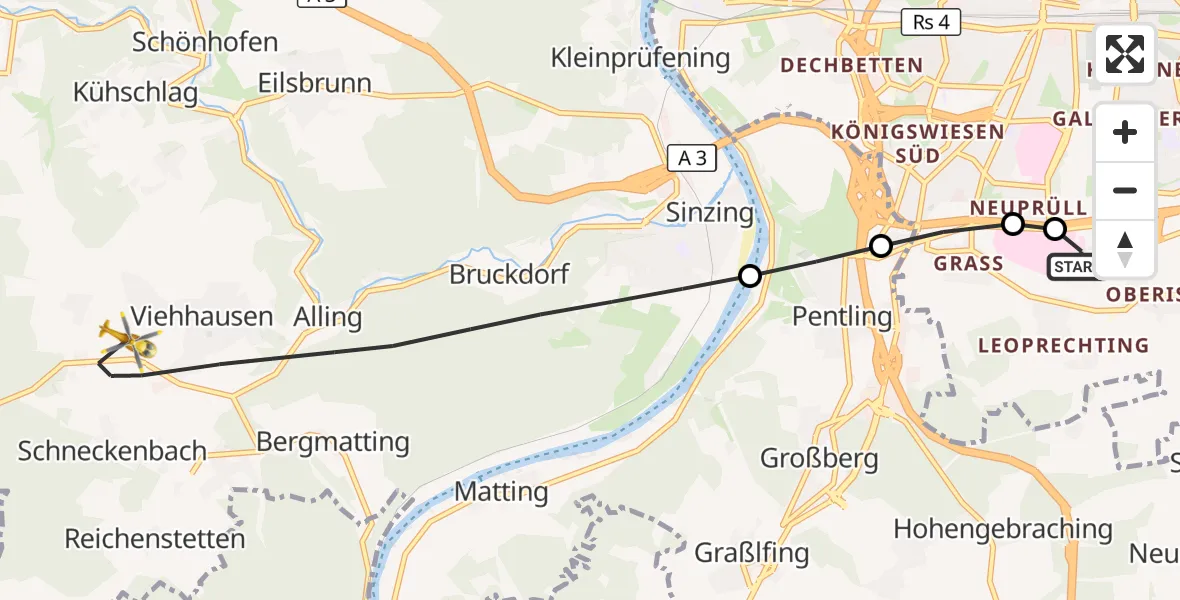 Flugroute Rettungshubschrauber DRF Air Rescue Station Regensburg / Regensburg University Hospital - Sinzing, 23 September 2026, 05:55