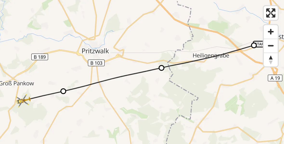 Flugroute Rettungshubschrauber Wittstock/Dosse - Groß Pankow (Prignitz), 23 September 2026, 06:28