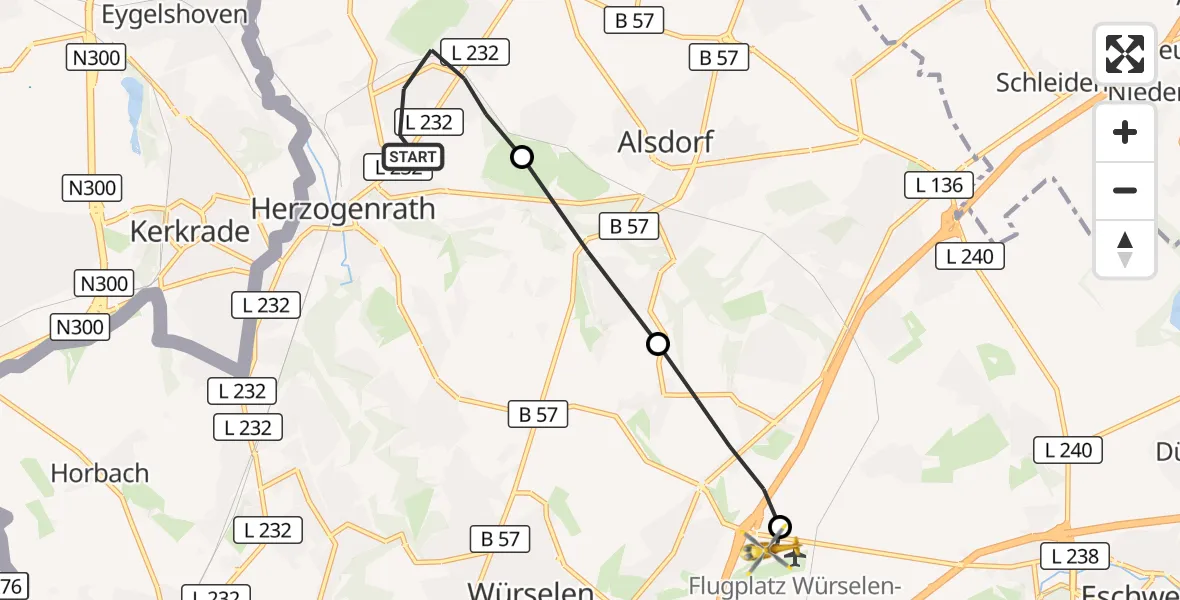 Flugroute Rettungshubschrauber Herzogenrath - Aachen-Merzbrück Flughafen, 23 September 2026, 06:28