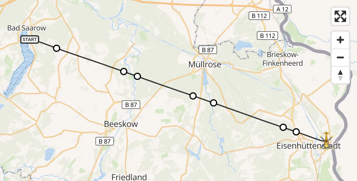 Flugroute Rettungshubschrauber Bad Saarow - Eisenhüttenstadt, 23 September 2026, 06:31