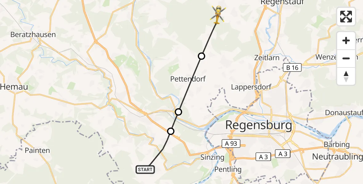 Flugroute Rettungshubschrauber Sinzing - Regenstauf, 23 September 2026, 06:35