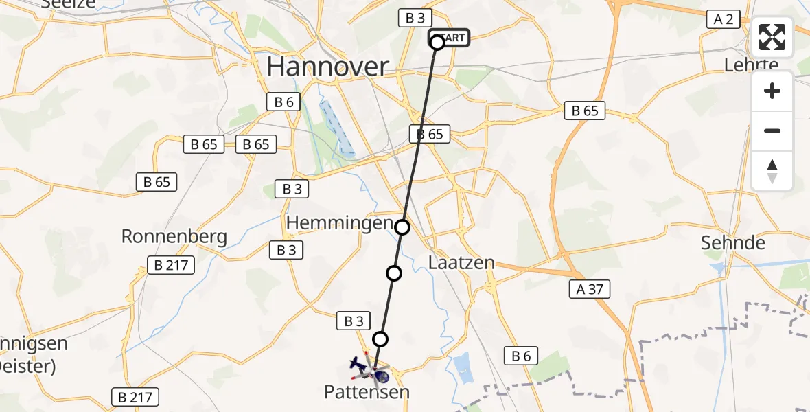 Flugroute Polizeihubschrauber Hannover Luftrettung Hubschrauberlandeplatz (Christoph 4) - Pattensen, 23 September 2026, 06:48
