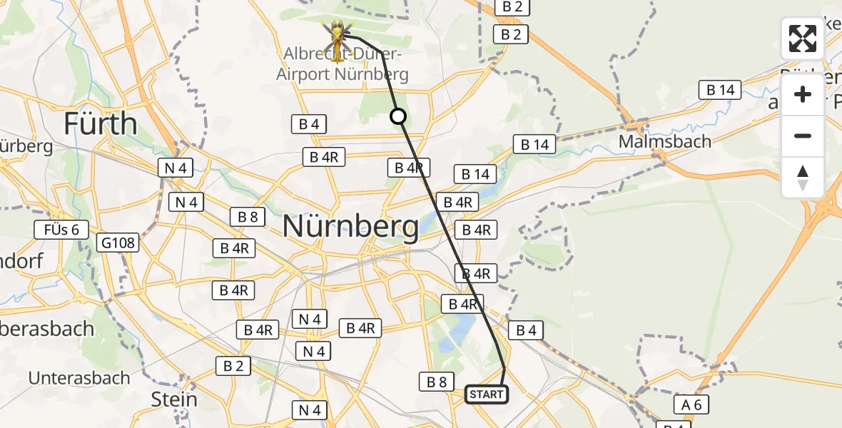 Flugroute Ambulanzhubschrauber Nürnberg - Flughafen Nuremberg, 23 September 2026, 06:51