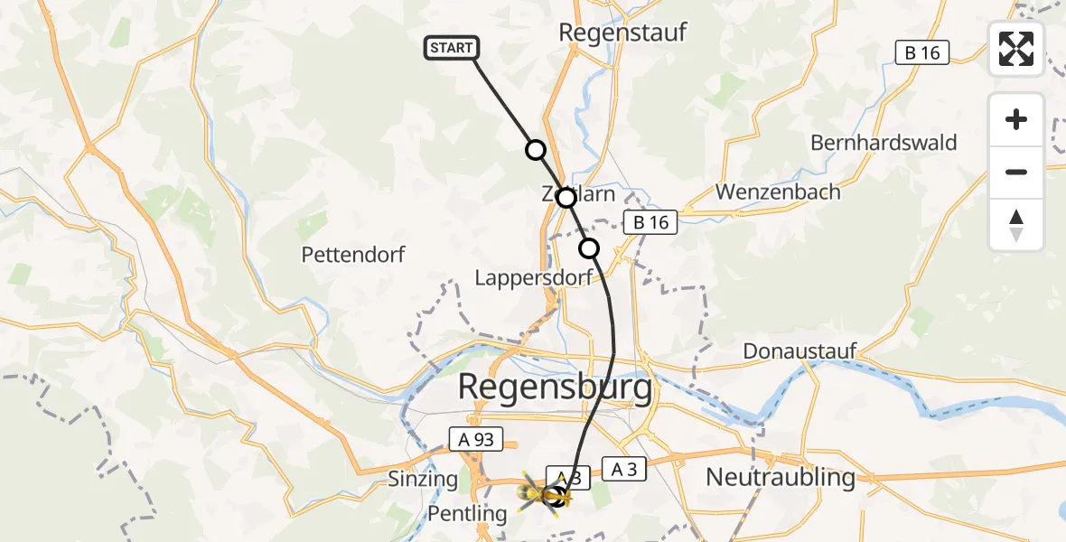 Flugroute Rettungshubschrauber Regenstauf - DRF Air Rescue Station Regensburg / Regensburg University Hospital, 23 September 2026, 06:53