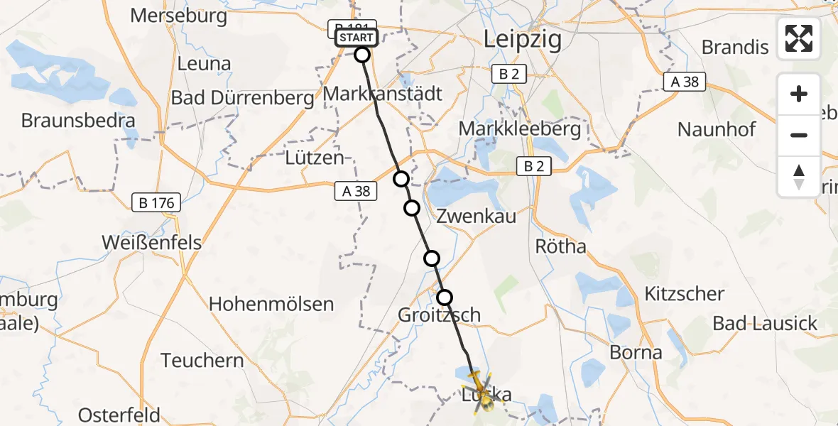 Flugroute Rettungshubschrauber Schkeuditz - Lucka, 23 September 2026, 06:53