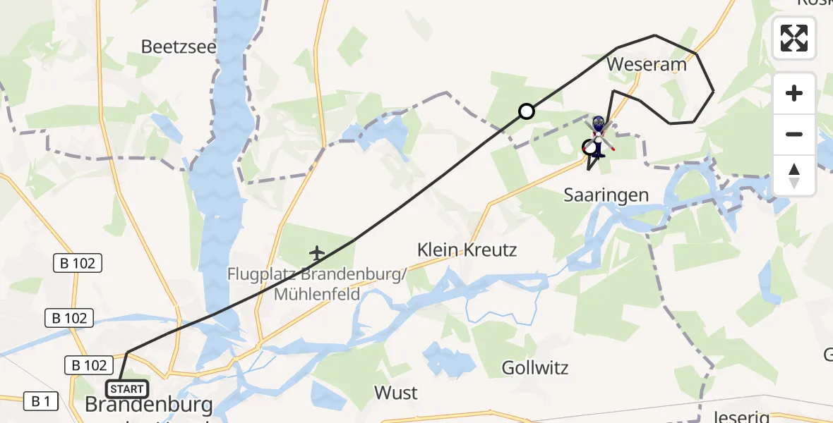 Flugroute Polizeihubschrauber Brandenburg an der Havel - Brandenburg an der Havel, 23 September 2026, 07:01