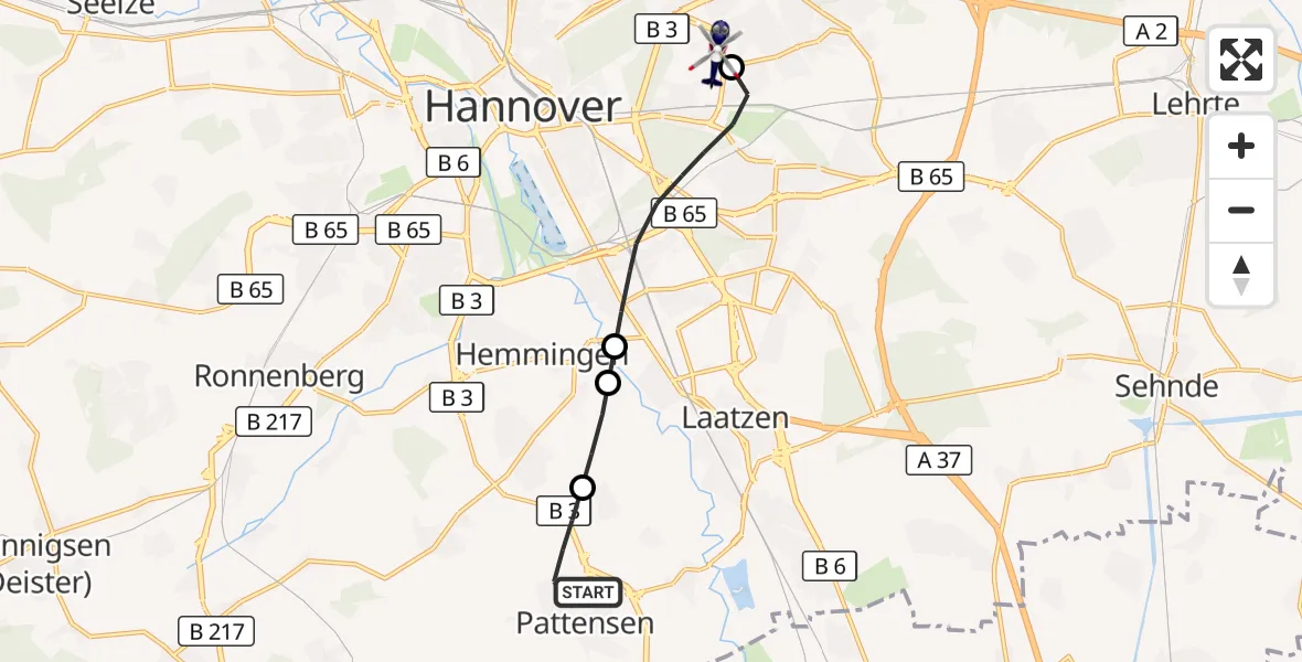 Flugroute Polizeihubschrauber Pattensen - Hannover Luftrettung Hubschrauberlandeplatz (Christoph 4), 23 September 2026, 07:17