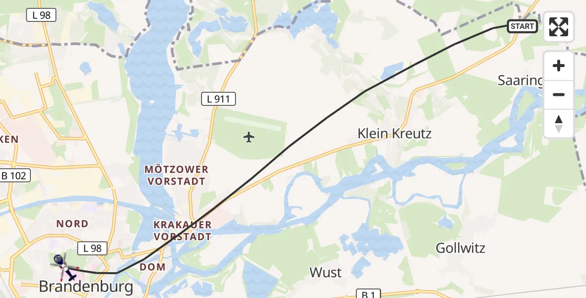 Flugroute Polizeihubschrauber Brandenburg an der Havel - Brandenburg an der Havel, 23 September 2026, 07:23