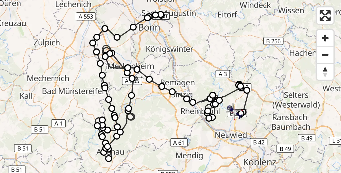 Flugroute Polizeihubschrauber Sankt Augustin - Rengsdorf, 23 September 2026, 07:32