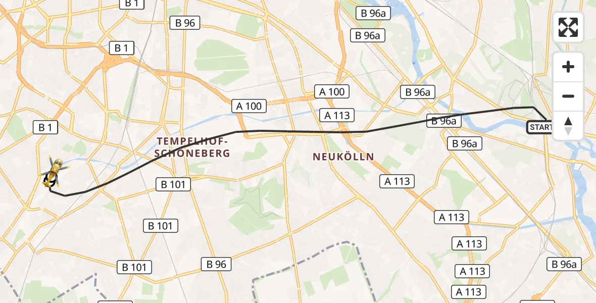 Flugroute Rettungshubschrauber Berlin - Charité Clinic Benjamin Franklin Campus, 23 September 2026, 07:34