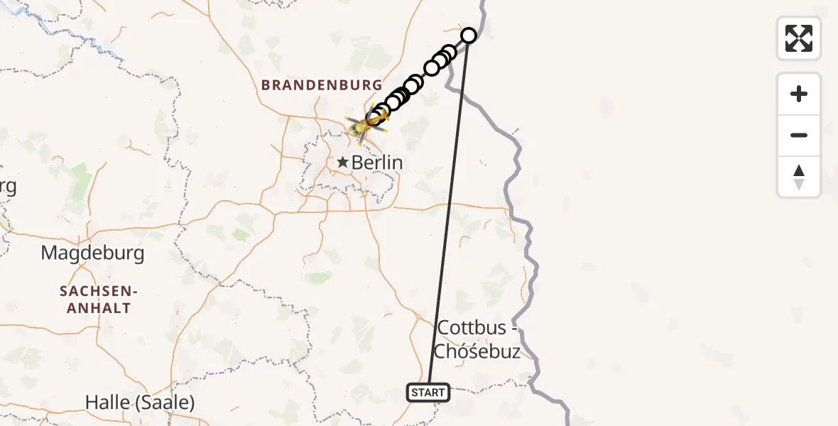 Flugroute Ambulanzhubschrauber ADAC Luftrettungsstation Senftenberg Hubschrauberlandeplatz - Bernau bei Berlin, 23 September 2026, 07:34