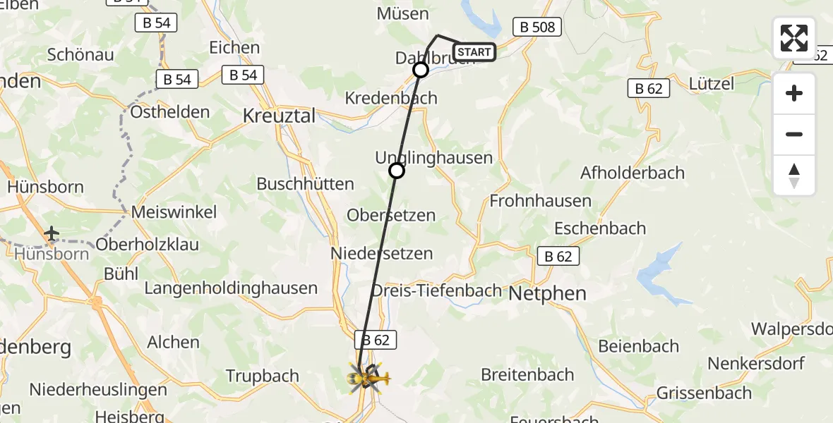 Flugroute Rettungshubschrauber Hilchenbach - Siegen, 23 September 2026, 07:40