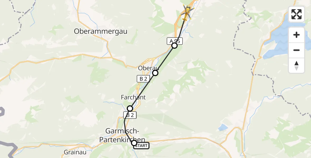 Flugroute Rettungshubschrauber Garmisch-Partenkirchen Clinic Hubschrauberlandeplatz - Eschenlohe, 23 September 2026, 07:45