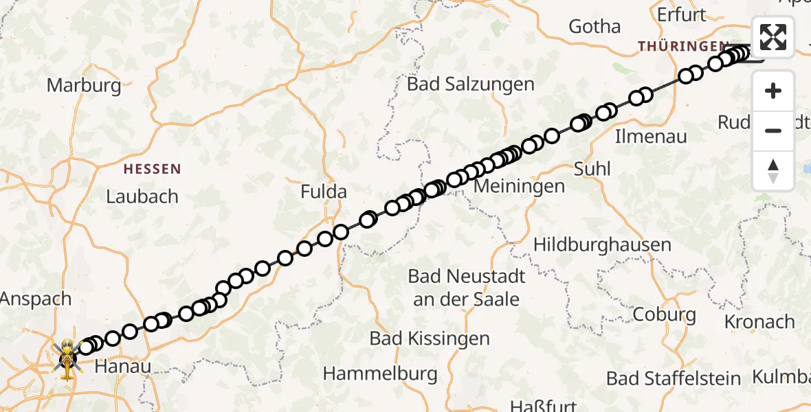 Flugroute Ambulanzhubschrauber Bad Berka Central Hospital - Frankfurt am Main Accident Hospital Roof, 23 September 2026, 07:46