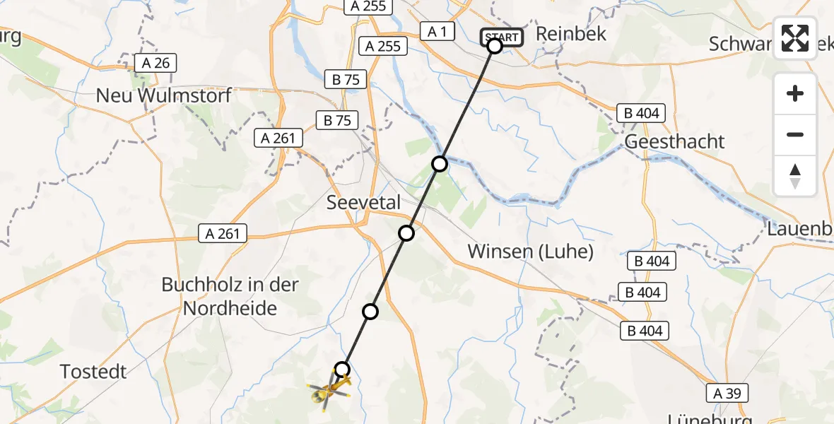 Flugroute Rettungshubschrauber Christoph Hansa ADAC Hubschrauberlandeplatz - Asendorf, 23 September 2026, 07:47