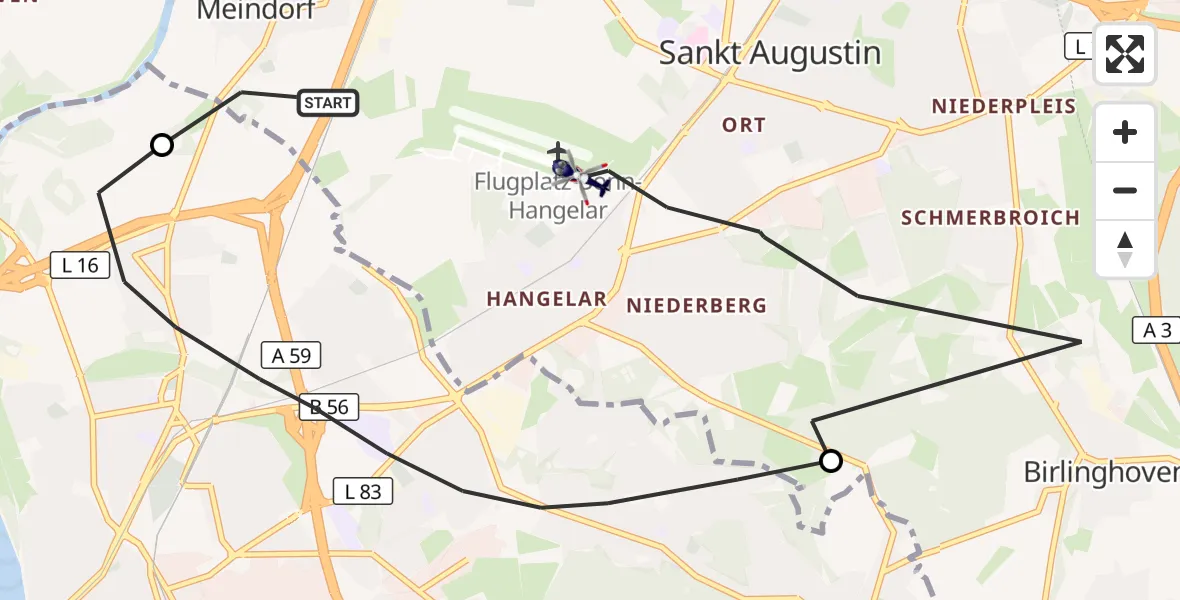 Flugroute Polizeihubschrauber Sankt Augustin - Sankt Augustin, 23 September 2026, 07:47