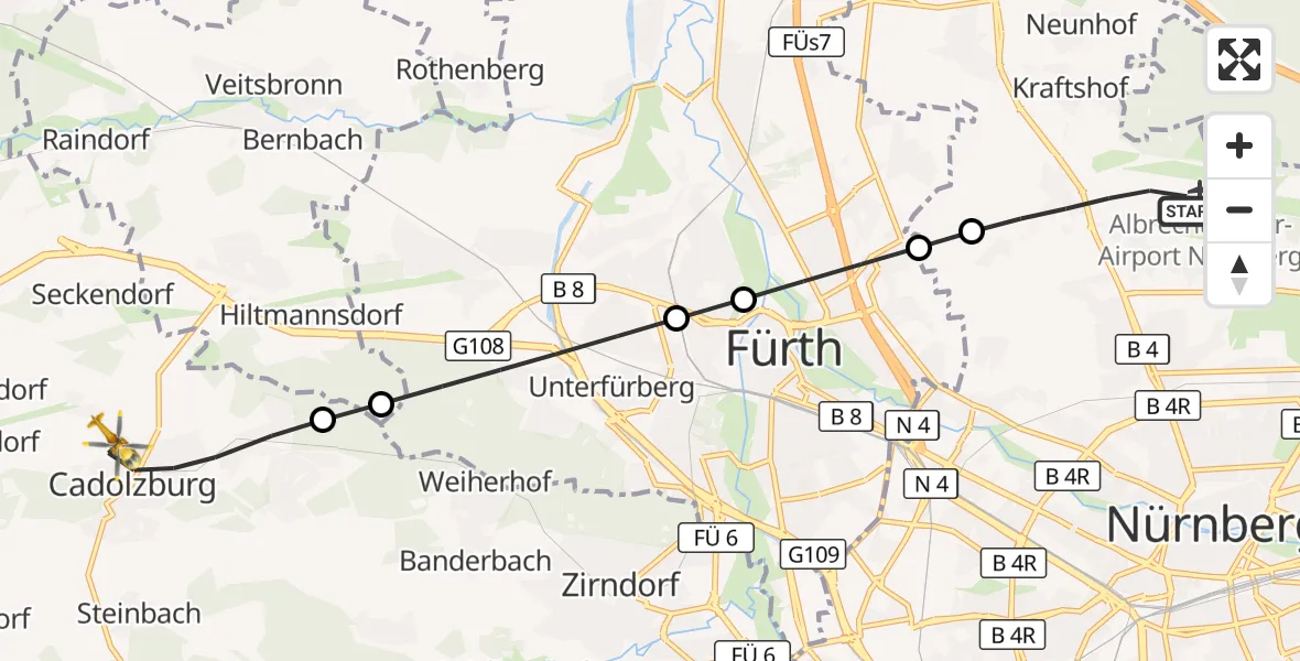 Flugroute Ambulanzhubschrauber Flughafen Nuremberg - Cadolzburg, 23 September 2026, 07:48