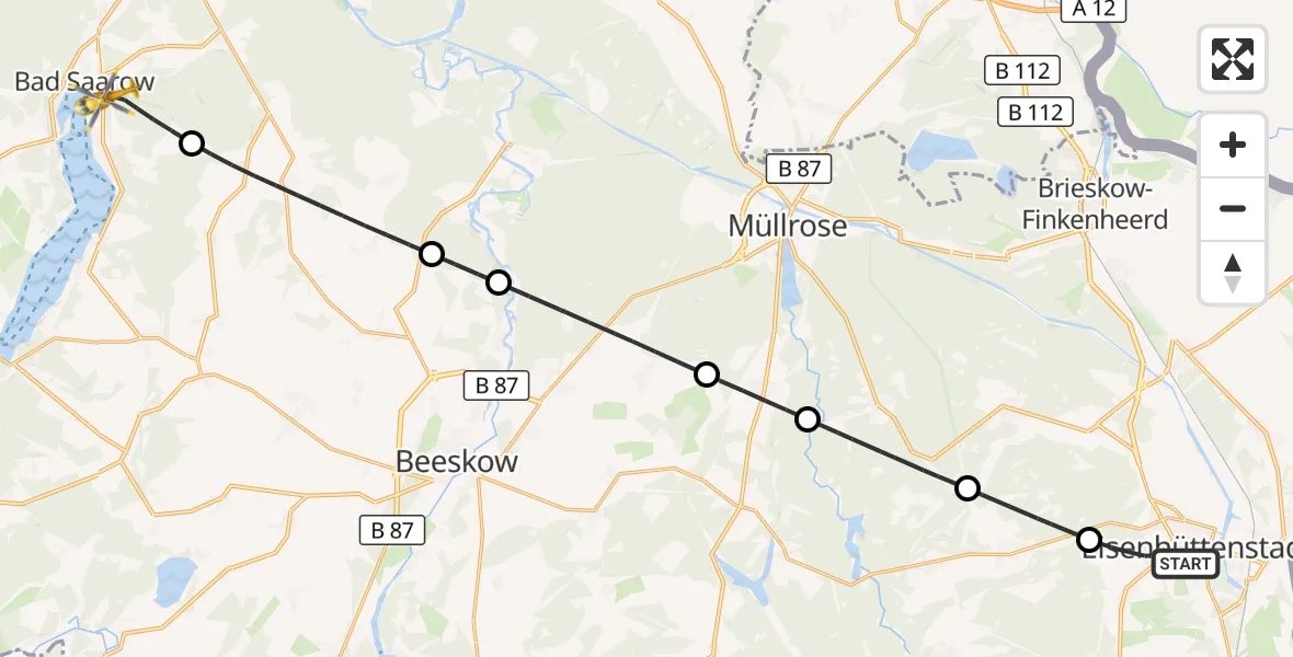 Flugroute Rettungshubschrauber Eisenhüttenstadt - Bad Saarow, 23 September 2026, 07:52