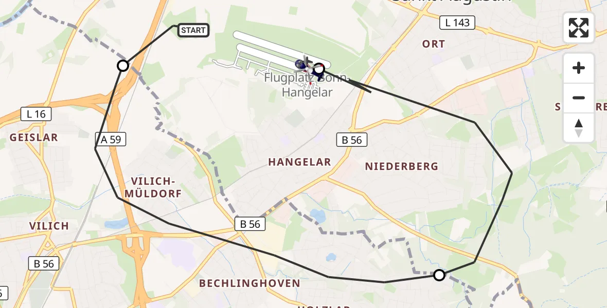 Flugroute Polizeihubschrauber Sankt Augustin - Bonn-Hangelar Flugplatz, 23 September 2026, 07:54