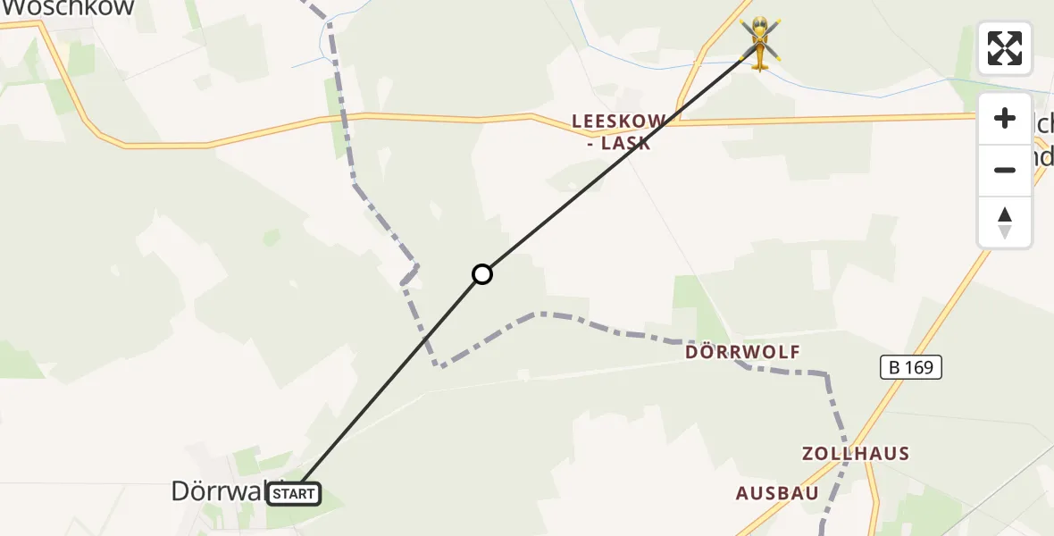 Flugroute Rettungshubschrauber Großräschen - Neu-Seeland, 23 September 2026, 08:00
