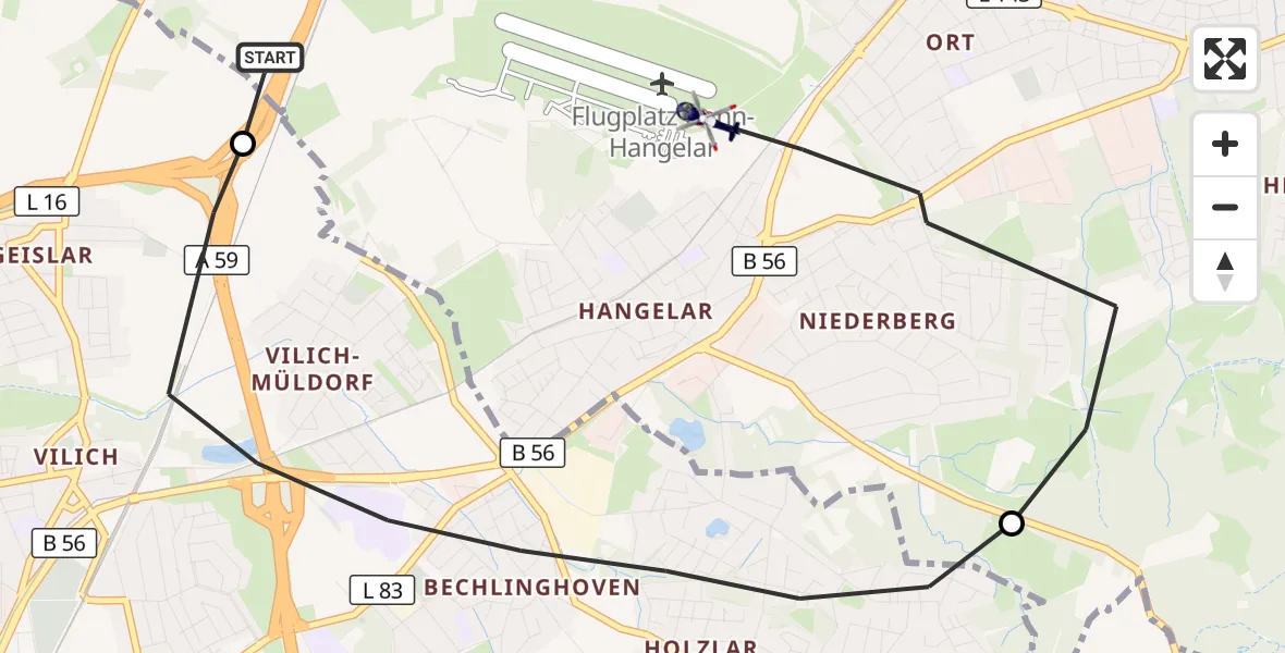 Flugroute Polizeihubschrauber Sankt Augustin - Sankt Augustin, 23 September 2026, 08:11