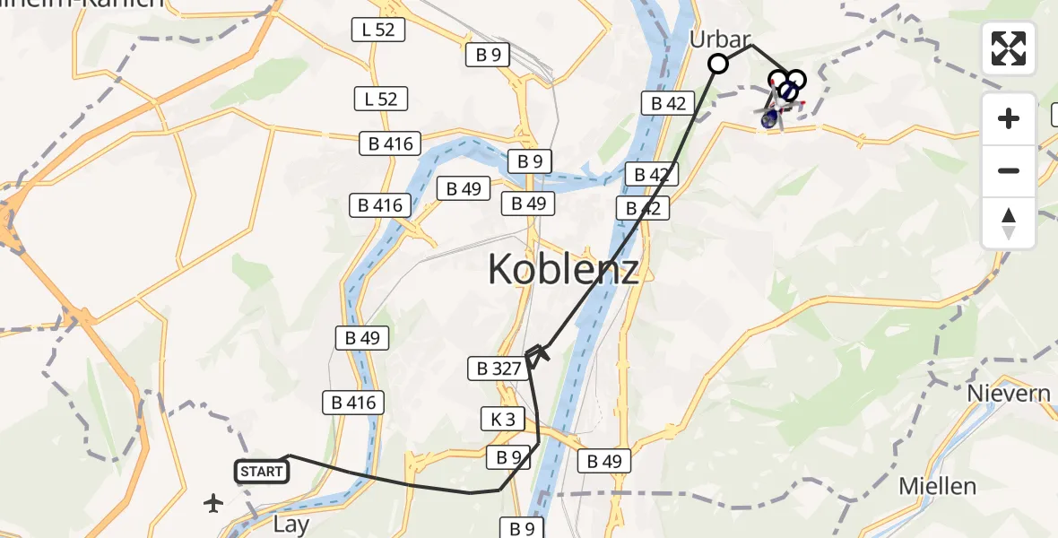 Flugroute Polizeihubschrauber Koblenz - Koblenz, 23 September 2026, 08:12