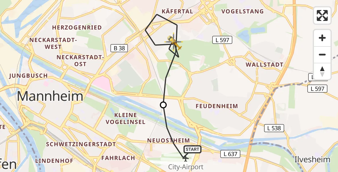 Flugroute Rettungshubschrauber Mannheim-City Flughafen - Mannheim, 23 September 2026, 08:16