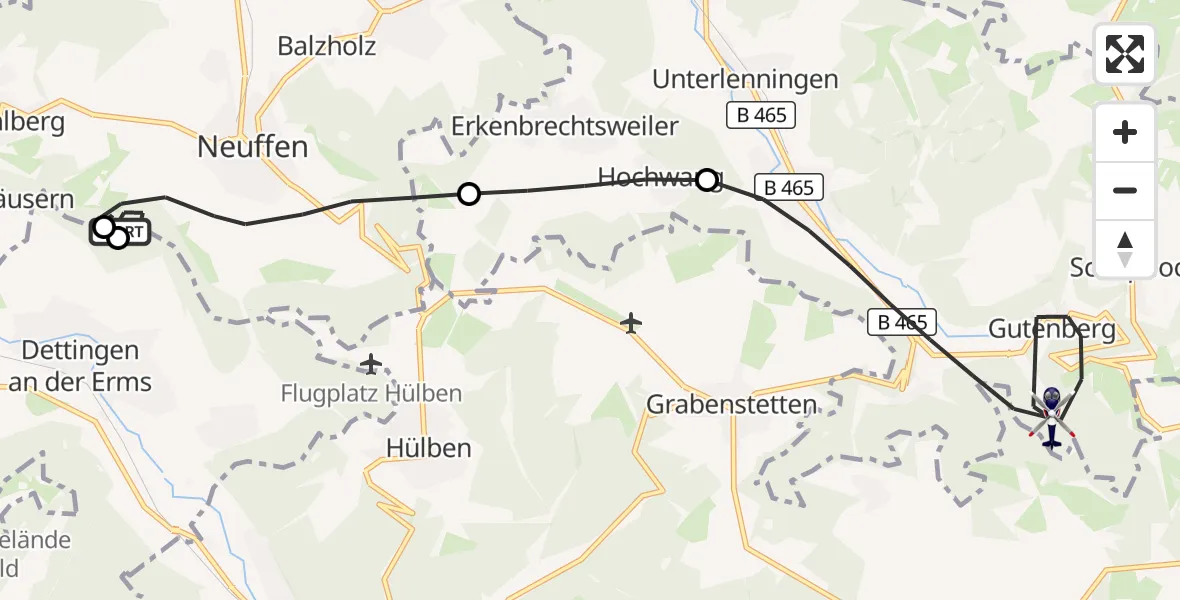 Flugroute Polizeihubschrauber Neuffen - Lenningen, 23 September 2026, 08:20