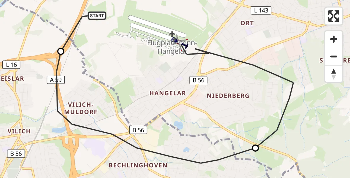 Flugroute Polizeihubschrauber Sankt Augustin - Bonn-Hangelar Flugplatz, 23 September 2026, 08:22