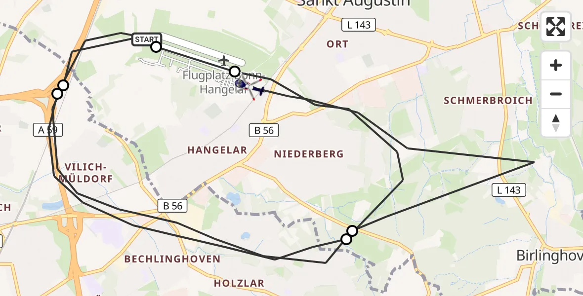 Flugroute Polizeihubschrauber Sankt Augustin - Sankt Augustin, 23 September 2026, 08:28