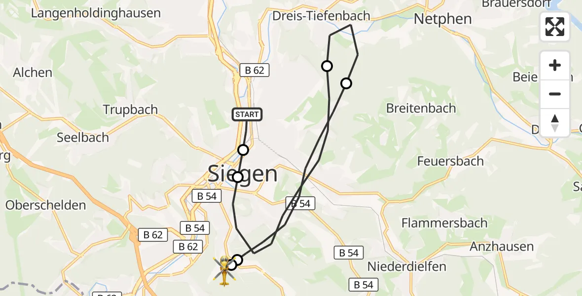 Flugroute Rettungshubschrauber Siegen - Evangelisches Jung-Stilling Hospital, 23 September 2026, 08:29