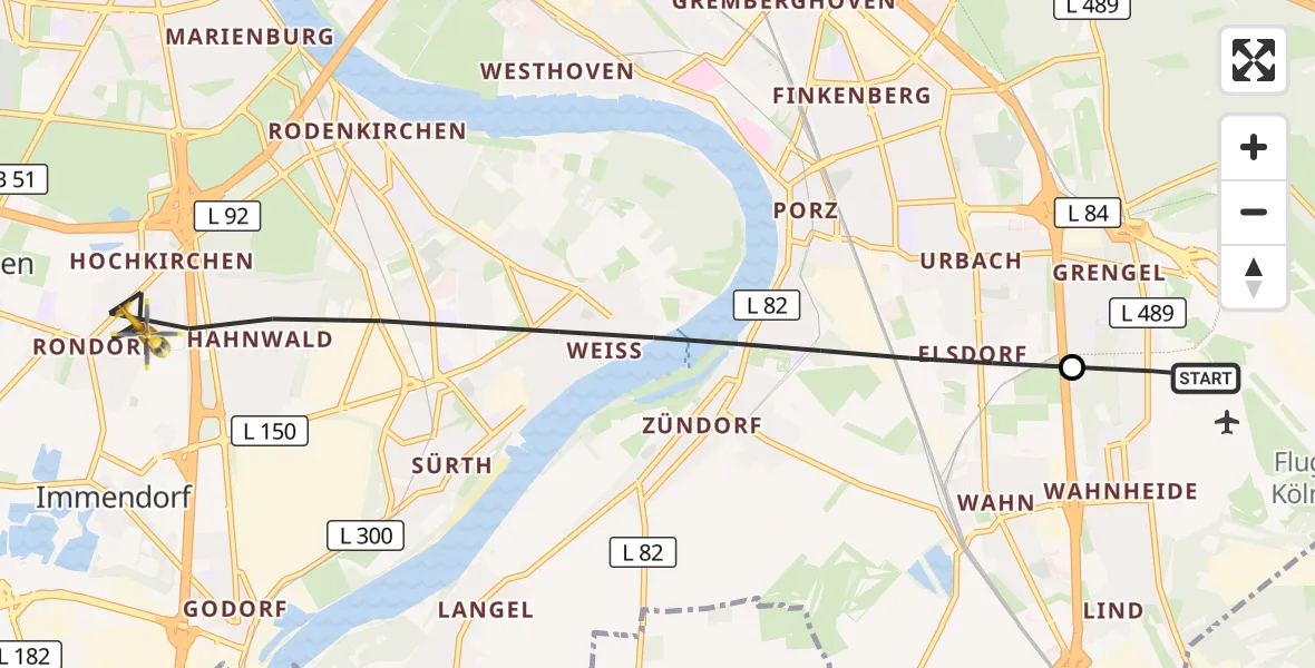 Flugroute Rettungshubschrauber Köln Bonn Flughafen - Köln, 23 September 2026, 08:35