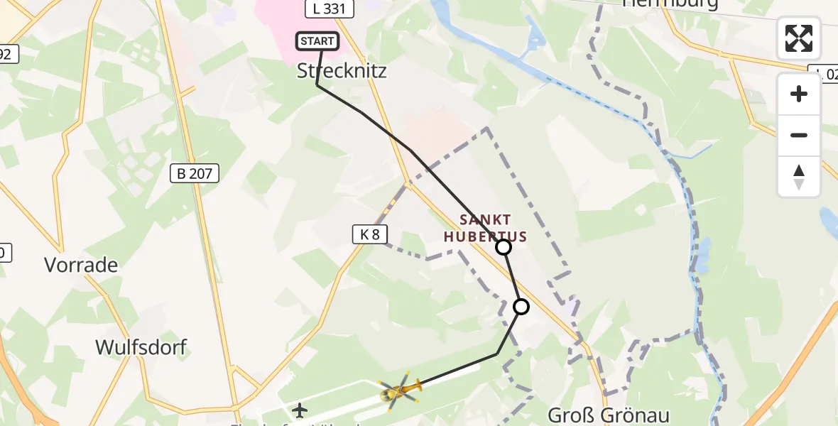 Flugroute Rettungshubschrauber Lübeck - Lübeck Blankensee Flughafen, 23 September 2026, 08:36