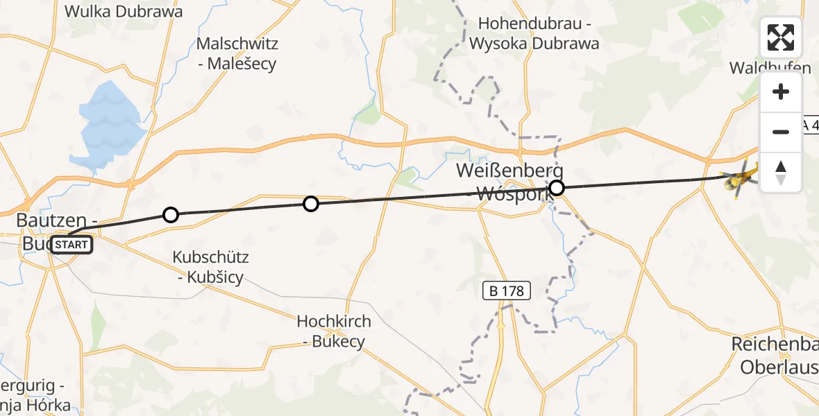 Flugroute Rettungshubschrauber Bautzen - Vierkirchen, 23 September 2026, 08:38