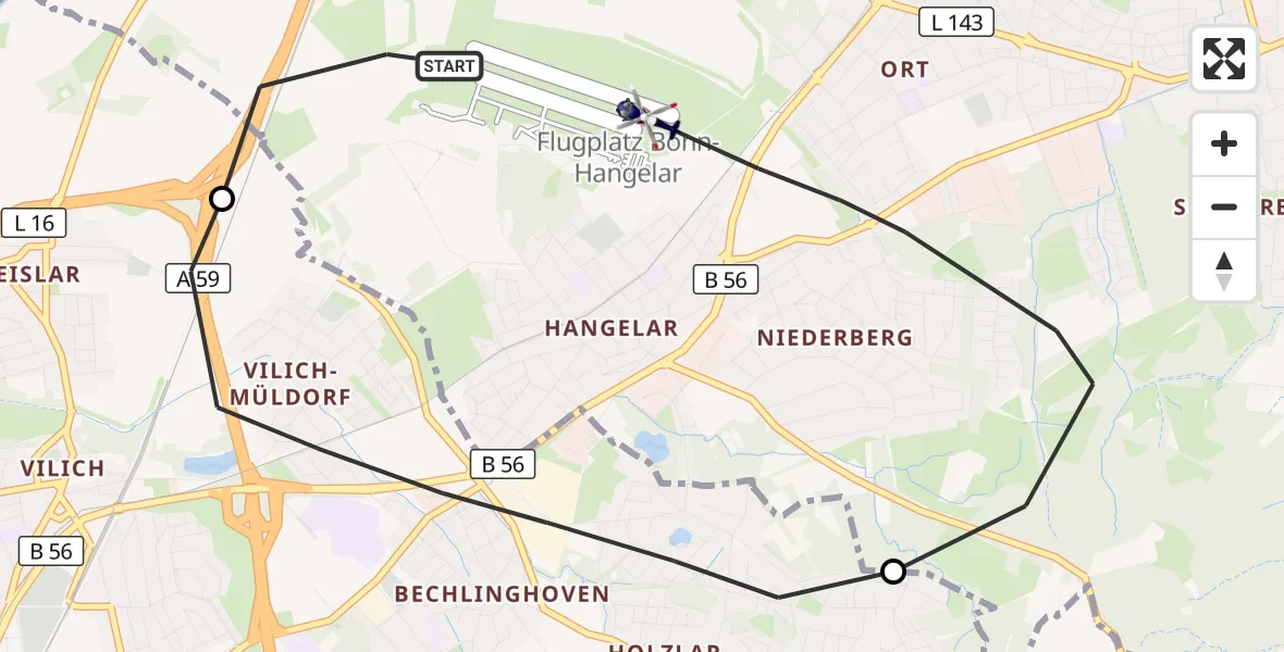 Flugroute Polizeihubschrauber Sankt Augustin - Bonn-Hangelar Flugplatz, 23 September 2026, 08:39