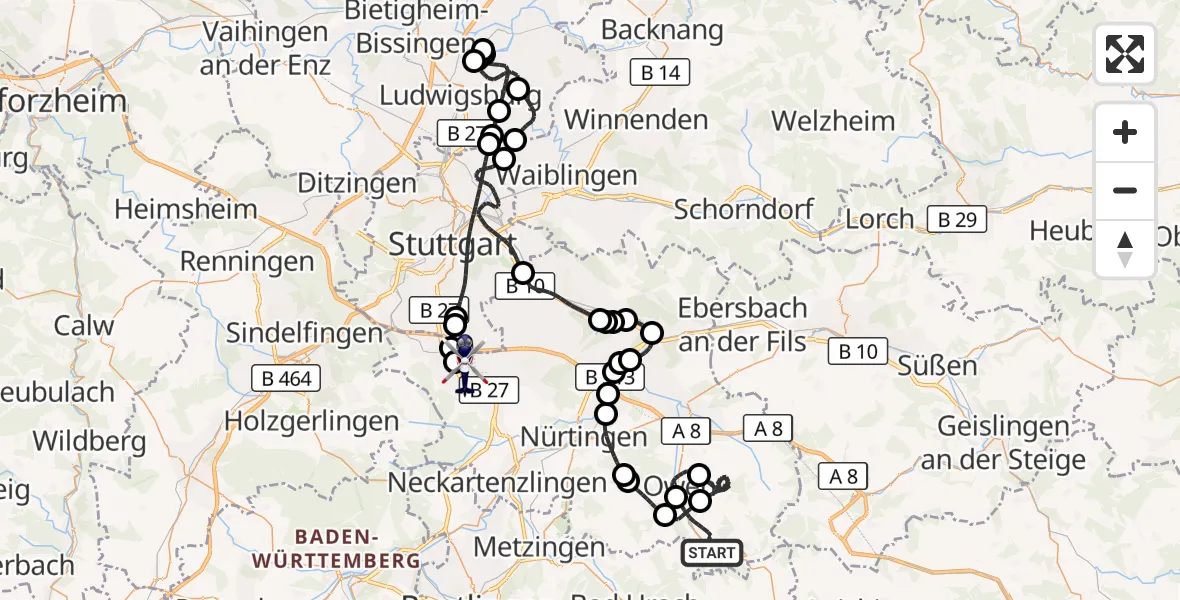 Flugroute Polizeihubschrauber Lenningen - Flughafen Stuttgart, 23 September 2026, 08:42