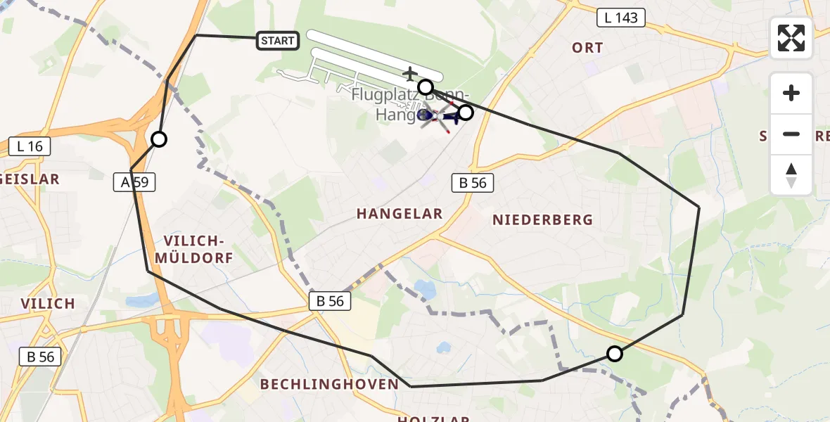 Flugroute Polizeihubschrauber Sankt Augustin - Sankt Augustin, 23 September 2026, 08:45