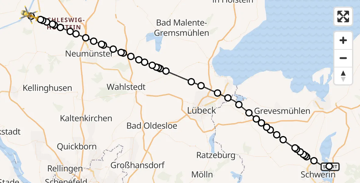 Flugroute Ambulanzhubschrauber Leezen - Hörsten, 23 September 2026, 08:47