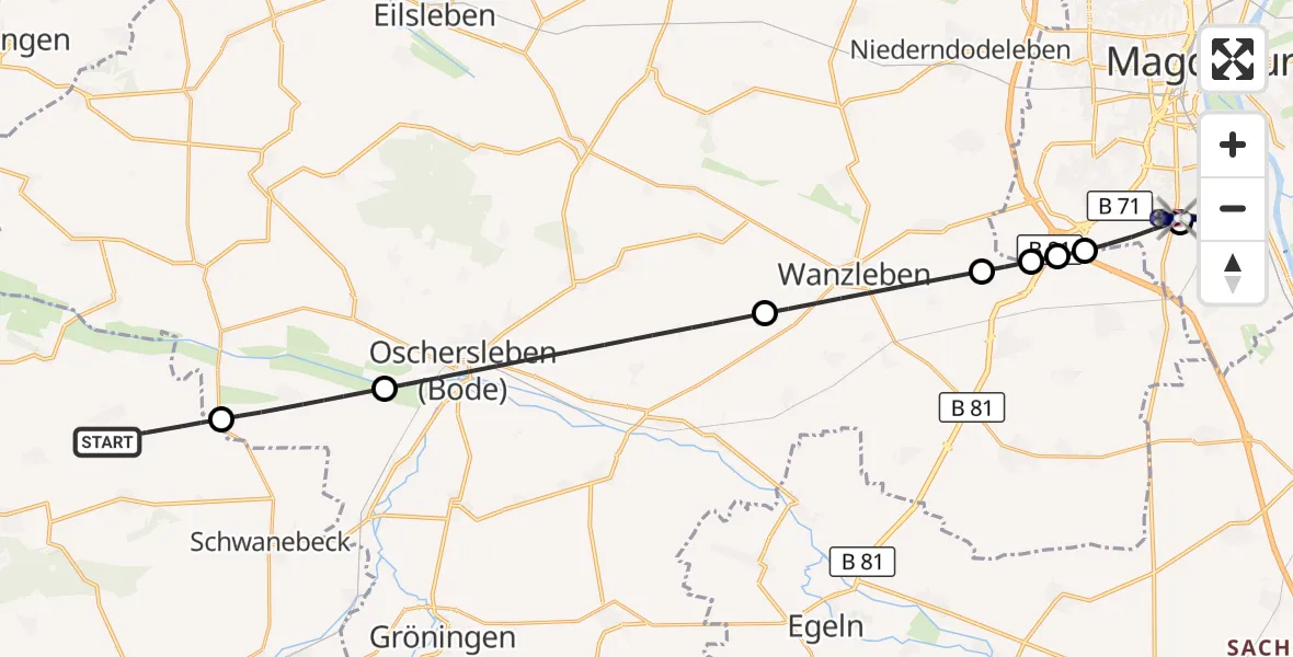 Flugroute Polizeihubschrauber Huy - Magdeburg, 23 September 2026, 08:57