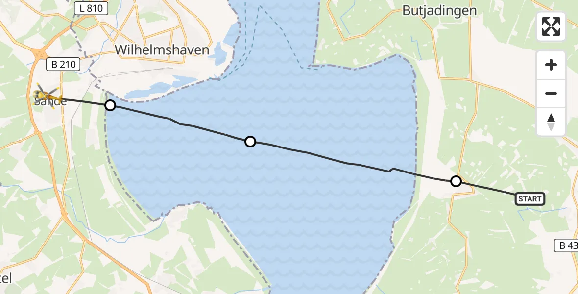 Flugroute Rettungshubschrauber Nordenham - Sande, 23 September 2026, 08:59