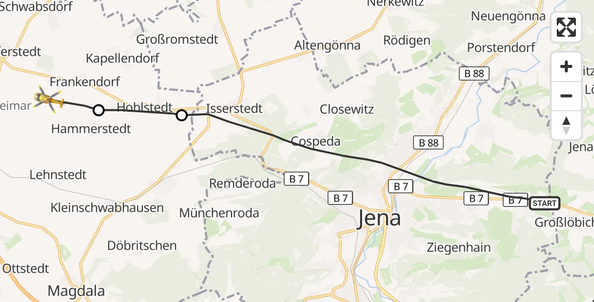 Flugroute Rettungshubschrauber Jena - Frankendorf, 23 September 2026, 08:59