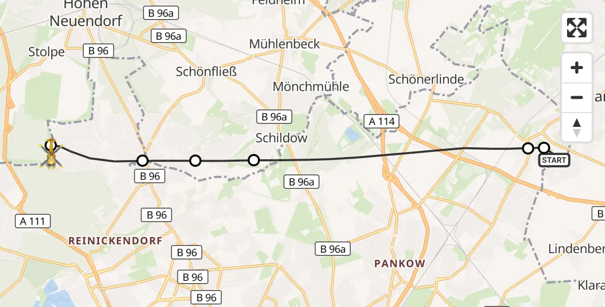 Flugroute Rettungshubschrauber Helios Clinic Berlin-Buch - Hohen Neuendorf, 23 September 2026, 09:00