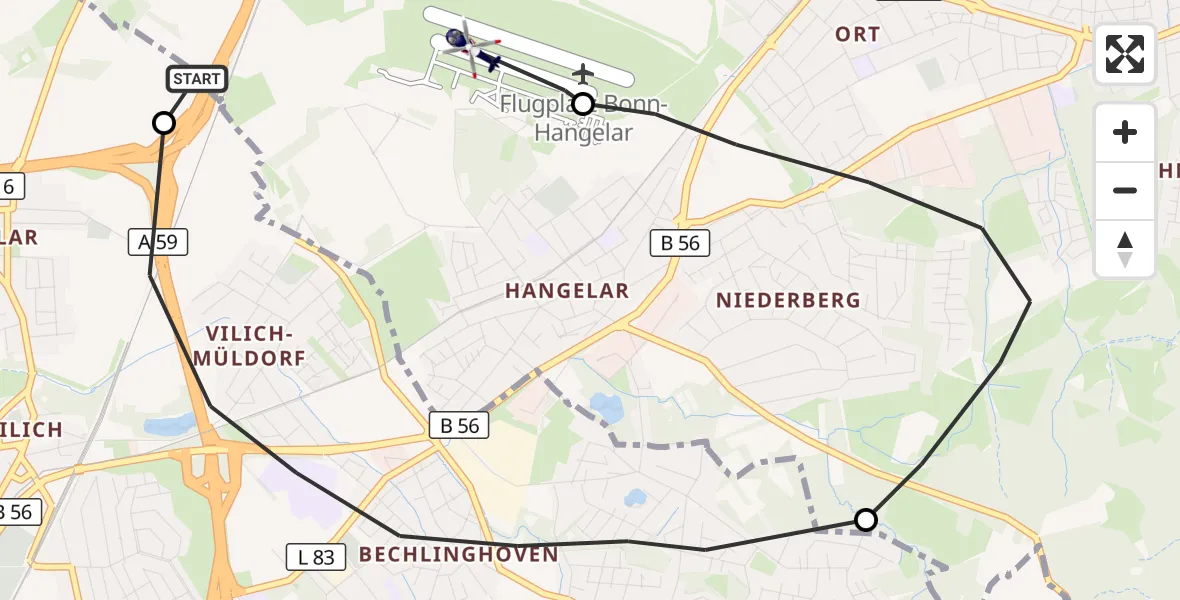 Flugroute Polizeihubschrauber Sankt Augustin - Bonn-Hangelar Flugplatz, 23 September 2026, 09:03