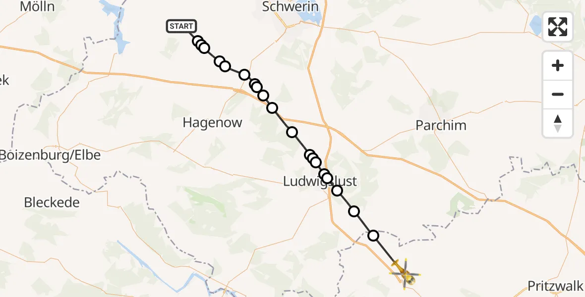 Flugroute Rettungshubschrauber Wittendörp - Karstädt, 23 September 2026, 09:03