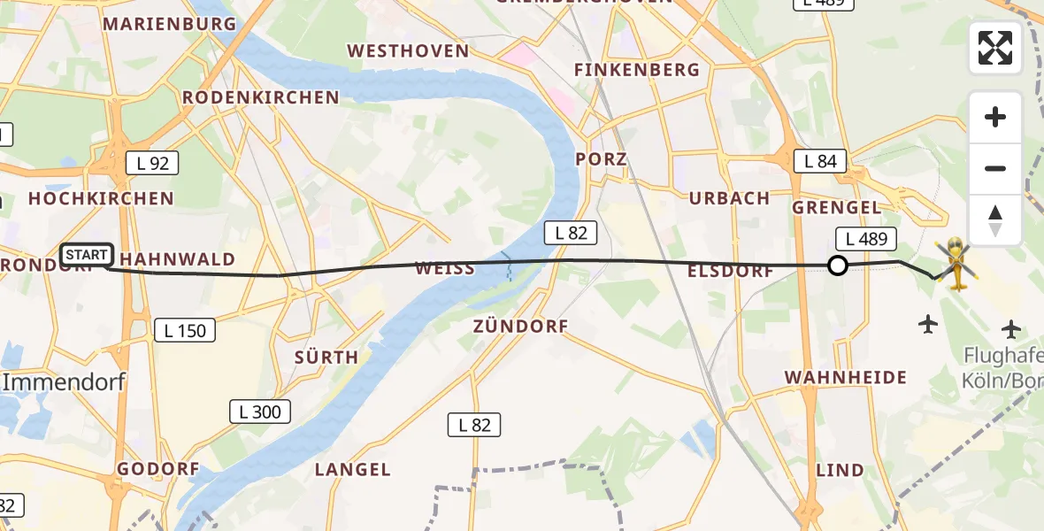 Flugroute Rettungshubschrauber Köln - Köln Bonn Flughafen, 23 September 2026, 09:09