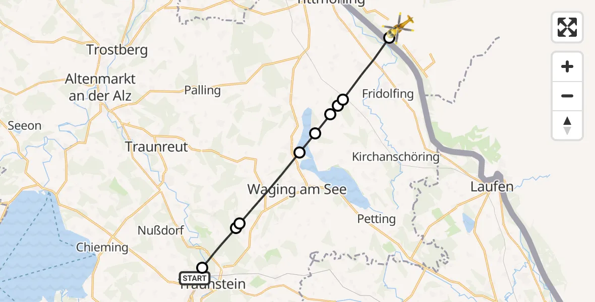 Flugroute Rettungshubschrauber Traunstein Hospital - Riedersbach, 23 September 2026, 09:09