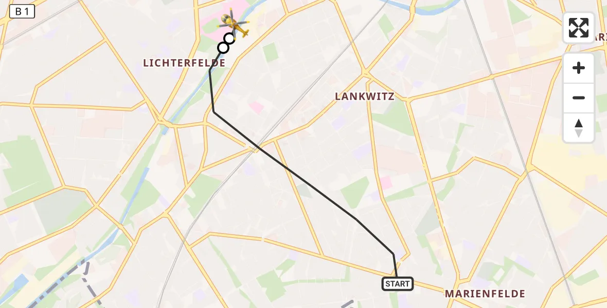 Flugroute Rettungshubschrauber Berlin - Charité Clinic Benjamin Franklin Campus, 23 September 2026, 09:09