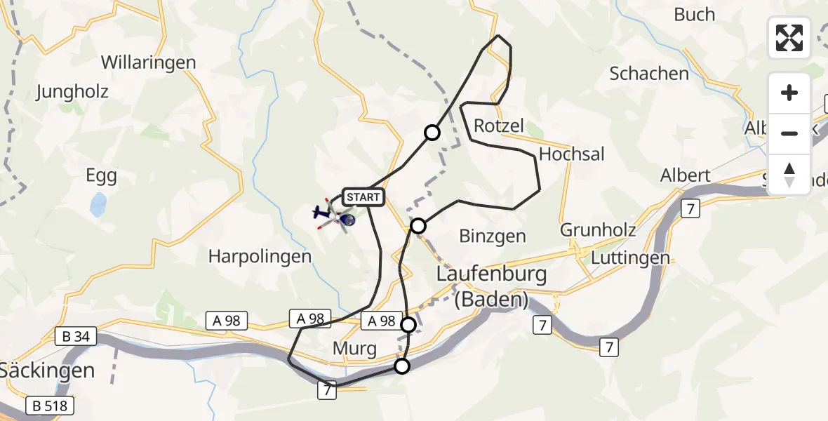 Flugroute Polizeihubschrauber Murg - Murg, 23 September 2026, 09:10