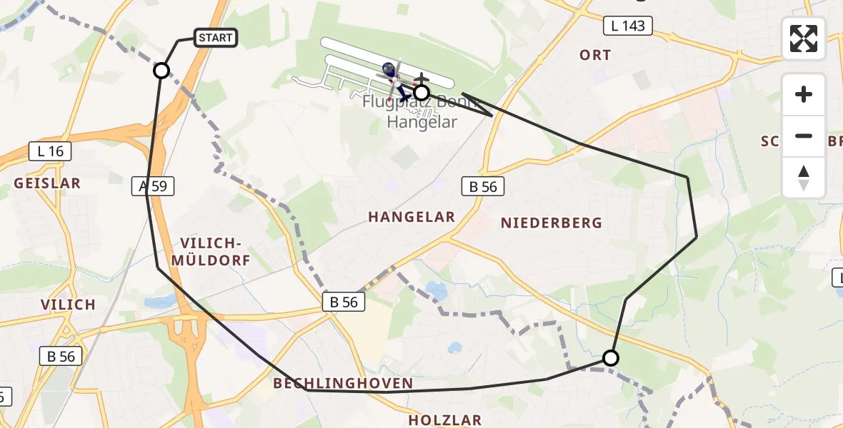 Flugroute Polizeihubschrauber Sankt Augustin - Bonn-Hangelar Flugplatz, 23 September 2026, 09:16