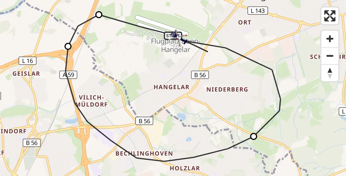 Flugroute Polizeihubschrauber Bonn-Hangelar Flugplatz - Bonn-Hangelar Flugplatz, 23 September 2026, 09:27